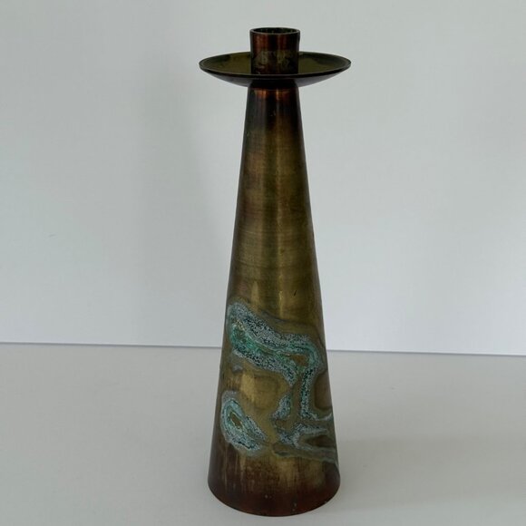 Vintage Brass Taper Candle Holder With Patina Finish 11.5" Tall - Picture 5 of 7